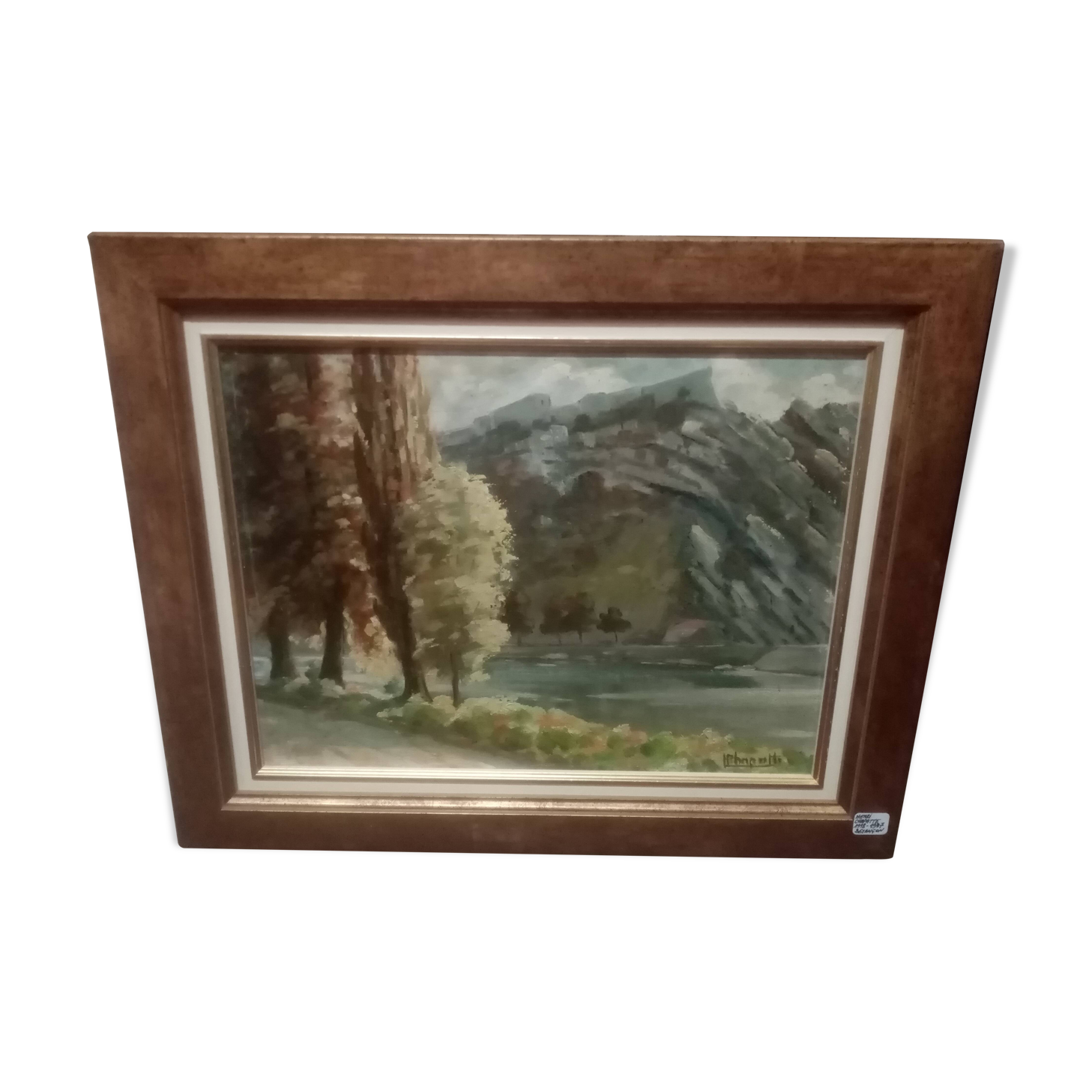 OIL PAINTING ON CARDBOARD VIEW OF THE CITADEL OF BESANCON SIGNED HENRI CHAPATTE