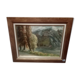 Tableau huille sur carton, vue citadelle de Besançon signé Henri Chapatte