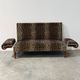 Vintage leopard velvet sofa / wall sofa with drop-down arms, France.