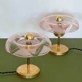 Pair of Art Deco bedside lamps in brass and etched glass