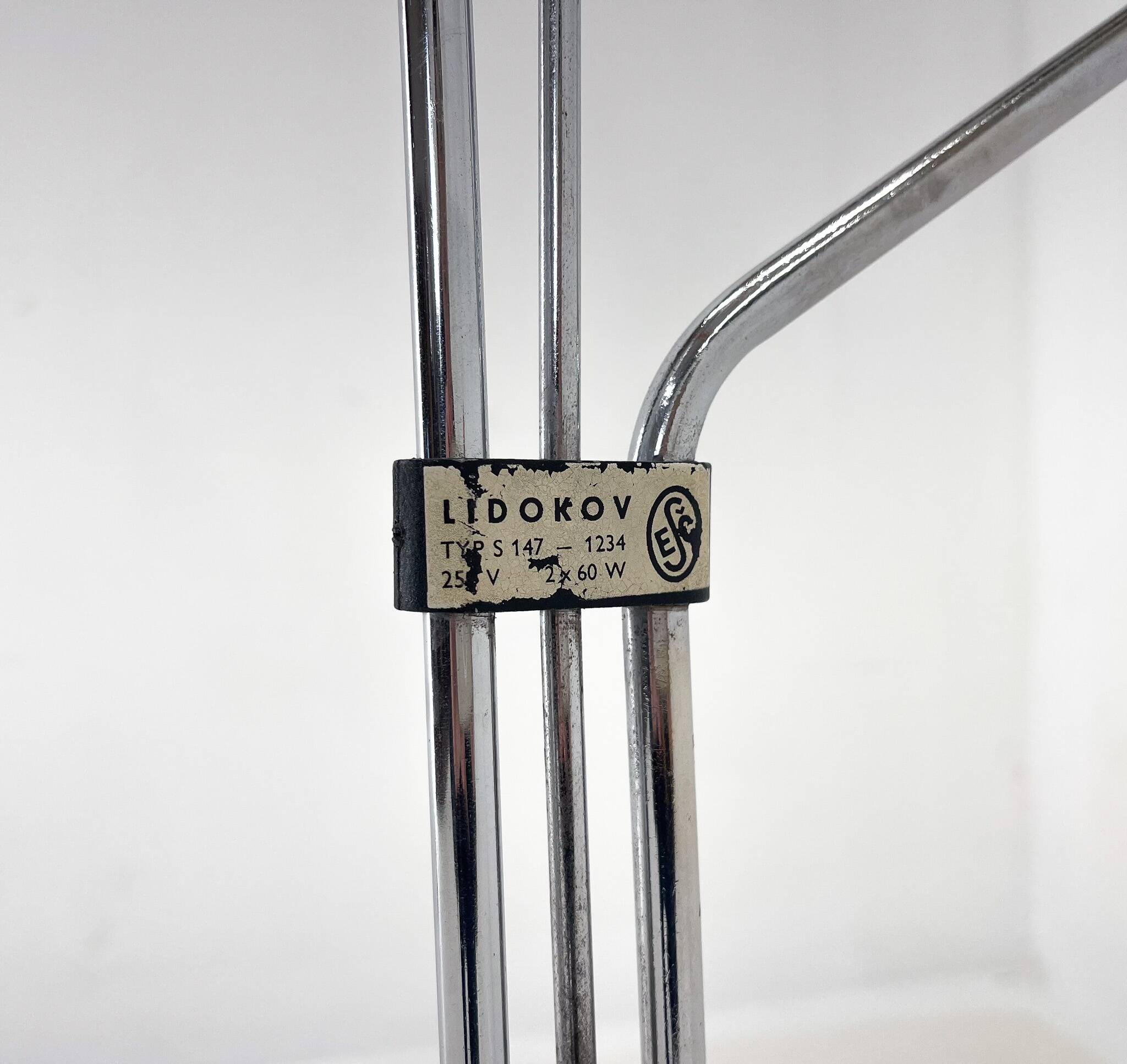 1970s chrome & glass floor lamp by lidokov, labeled, czechoslovakia