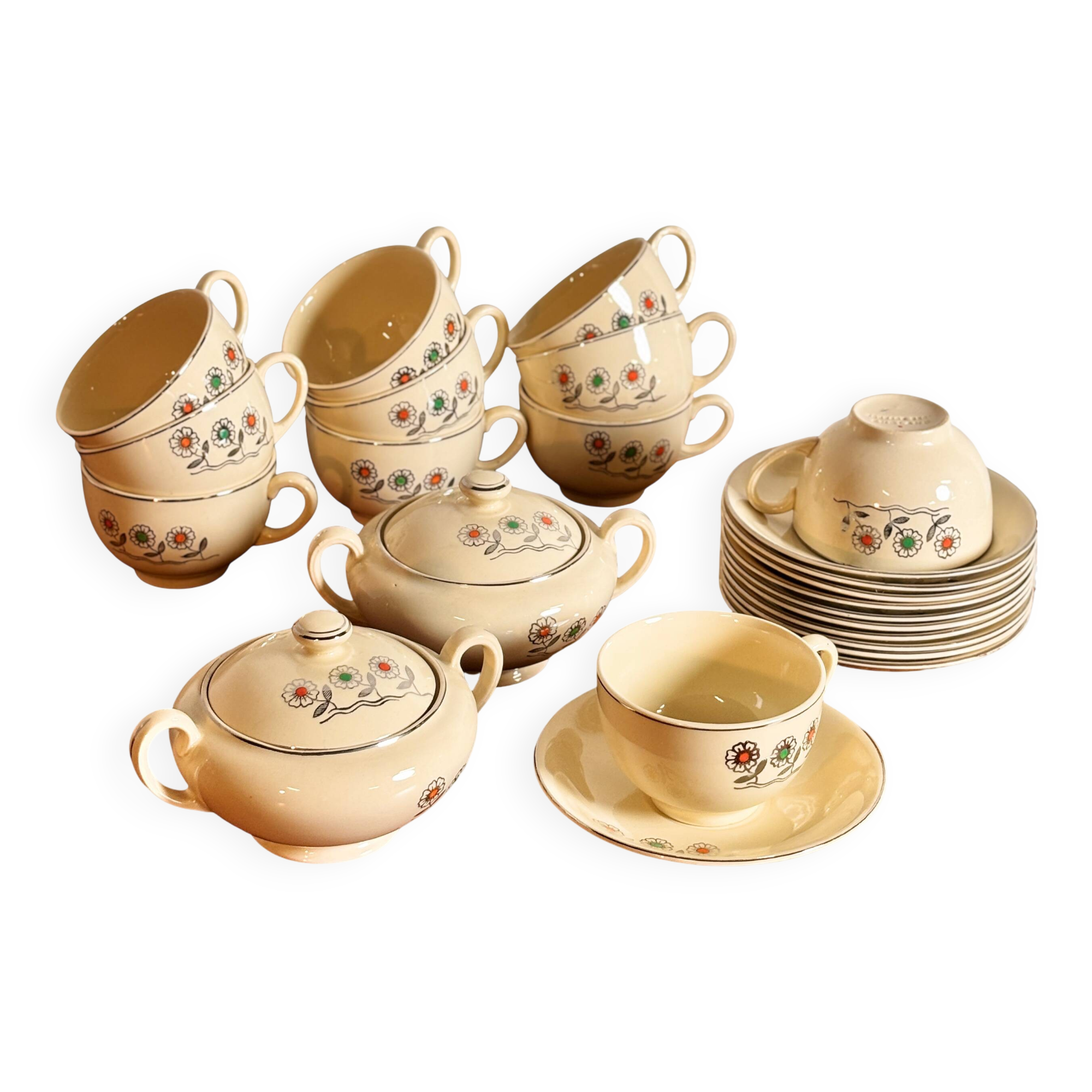 Set of 11 cups, saucers and 2 sugar bowls Johnson Brother I 1970s