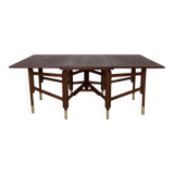 Midcentury Dining Table, Teak Wood, Brass Elements, Norway, 1950s