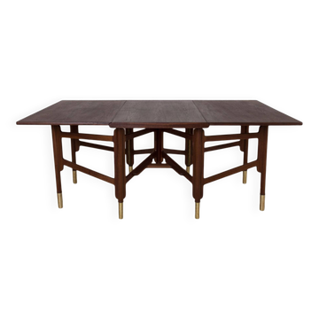 Midcentury Dining Table, Teak Wood, Brass Elements, Norway, 1950s