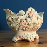 Small porcelain or biscuit planter vase with floral motif and gilding 12.5cm