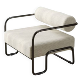 Tubular design armchair in Bauhaus style – Cream ribbed fabric