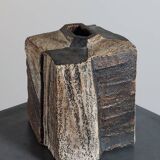 Rare cubist-painted artistic ceramic vase by Gerhard Liebenthron.