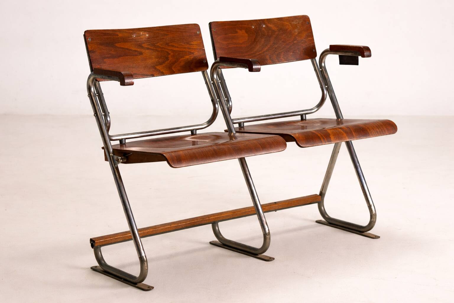 Two-seater folding bench, Bauhaus style, 1930s, Czechoslovakia