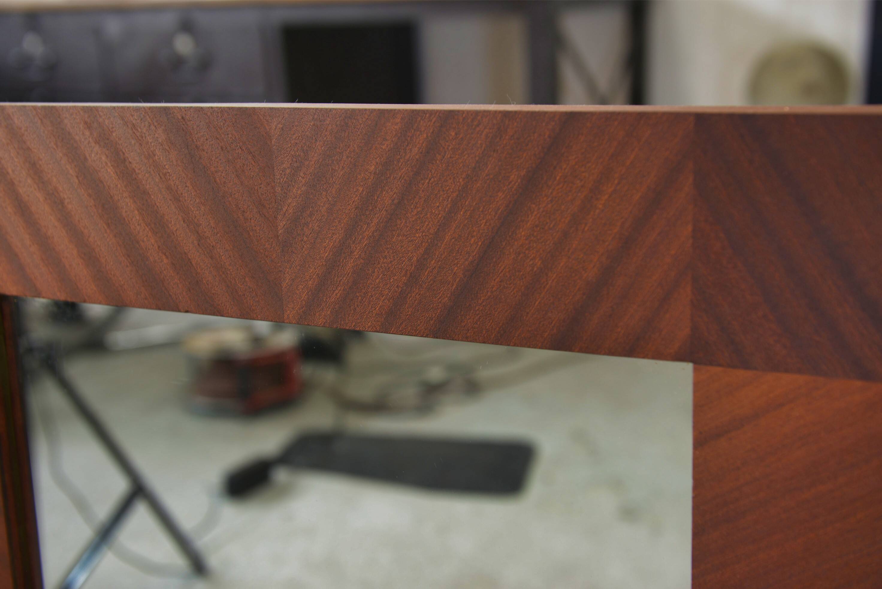 1950s modernist mahogany veneer mirror