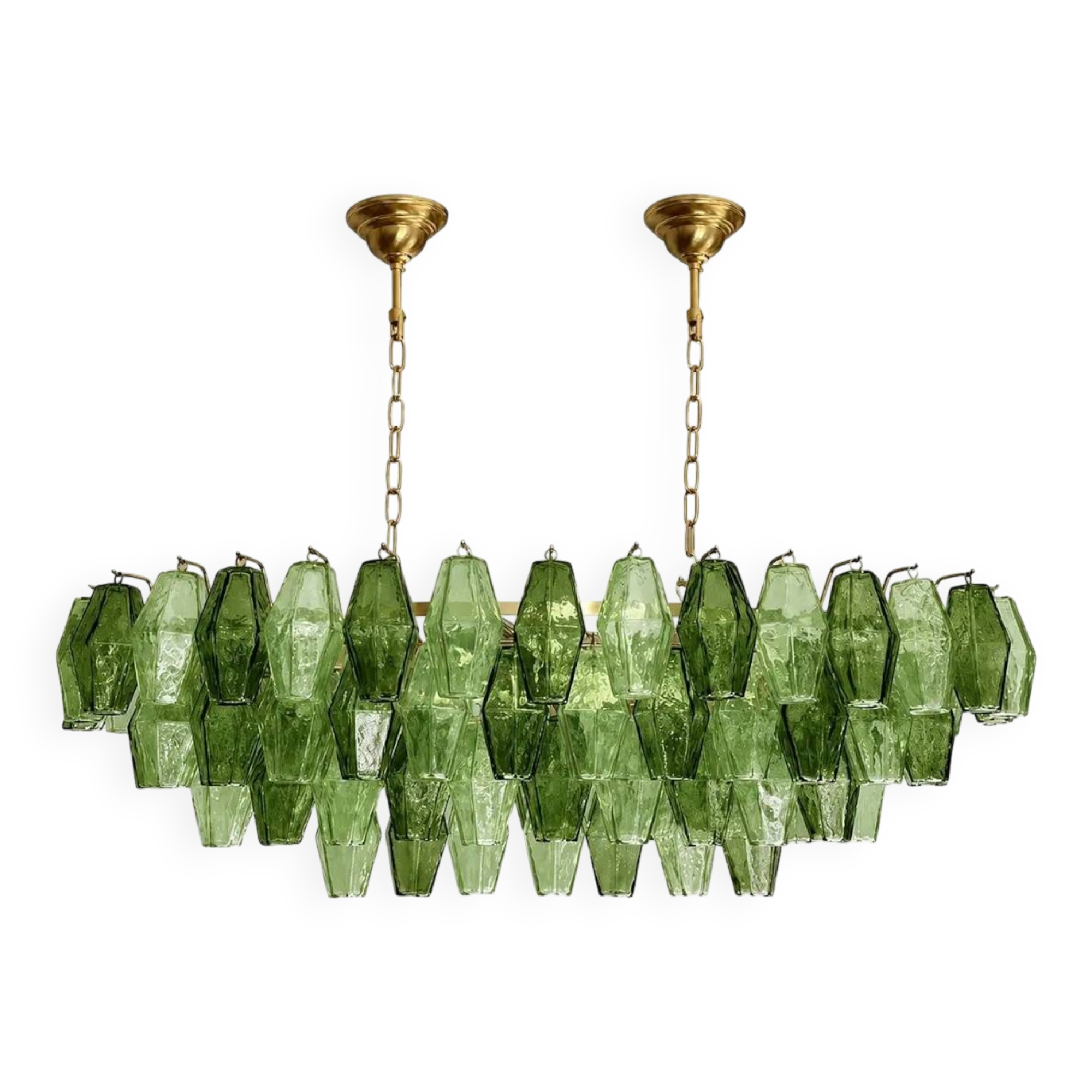 Contemporary Light and Dark Green “Poliedri” Murano Glass Chandelier by Sim