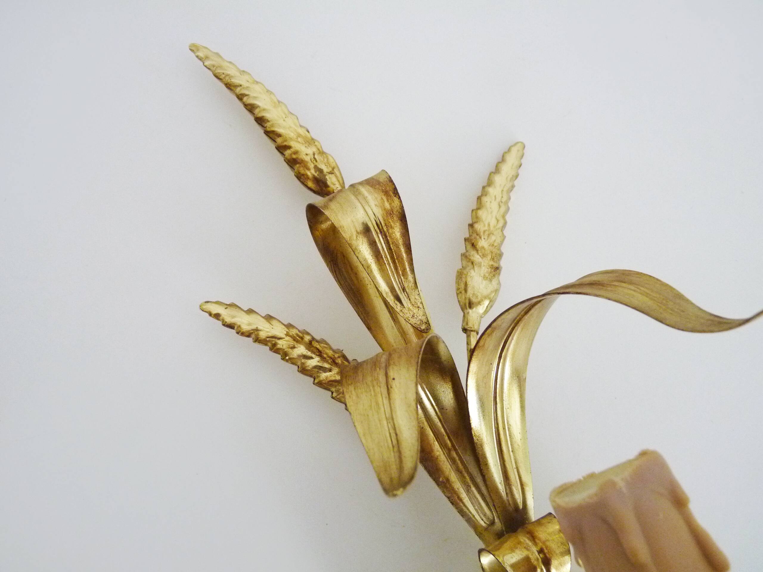 Pair of vintage golden wheat ear wall sconces Maison Masca Florence