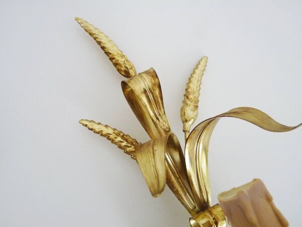 Paire d'appliques murales vintage épis de blé doré Maison Masca Florence