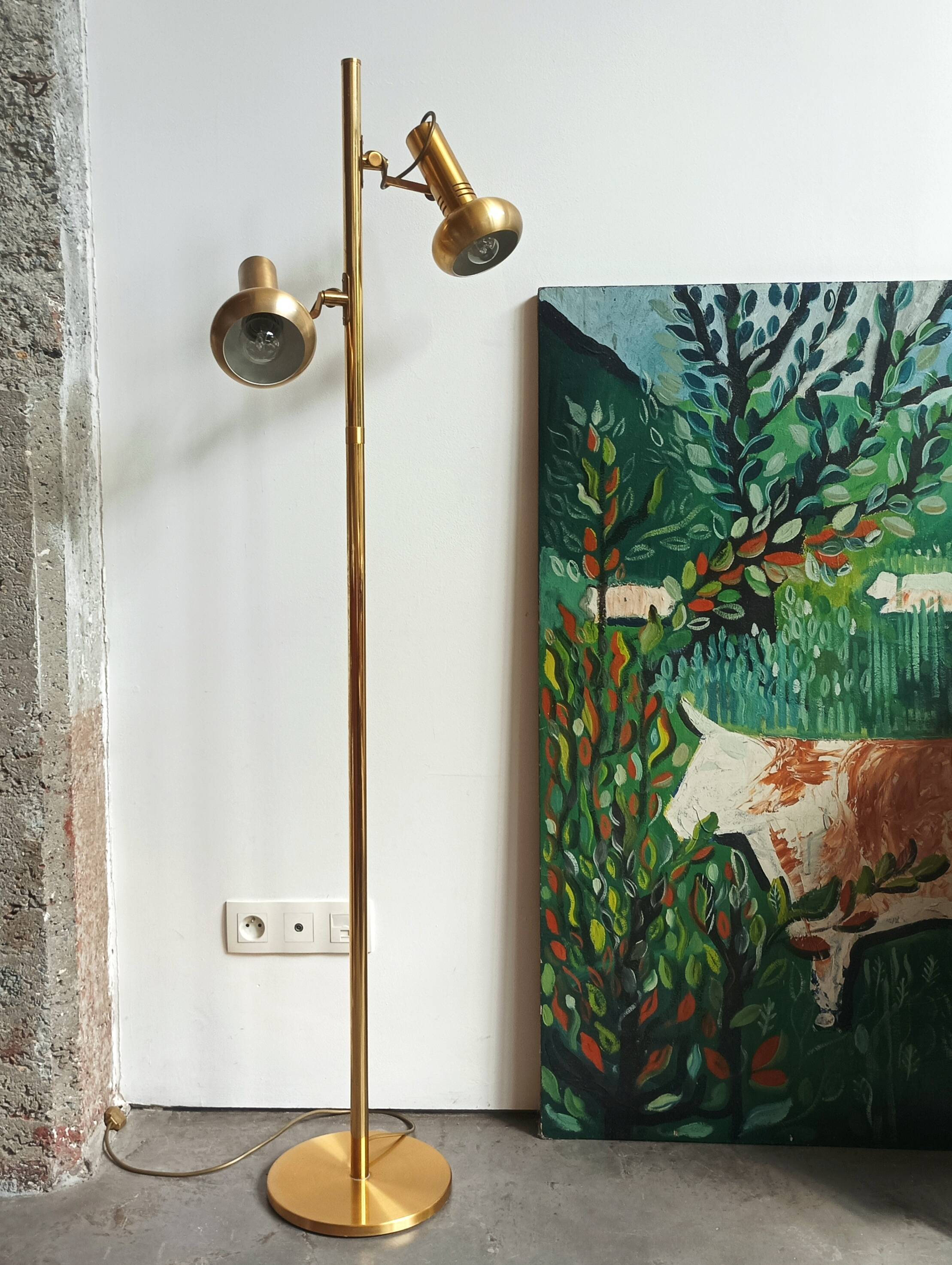 Lampadaire spots laiton doré 70s