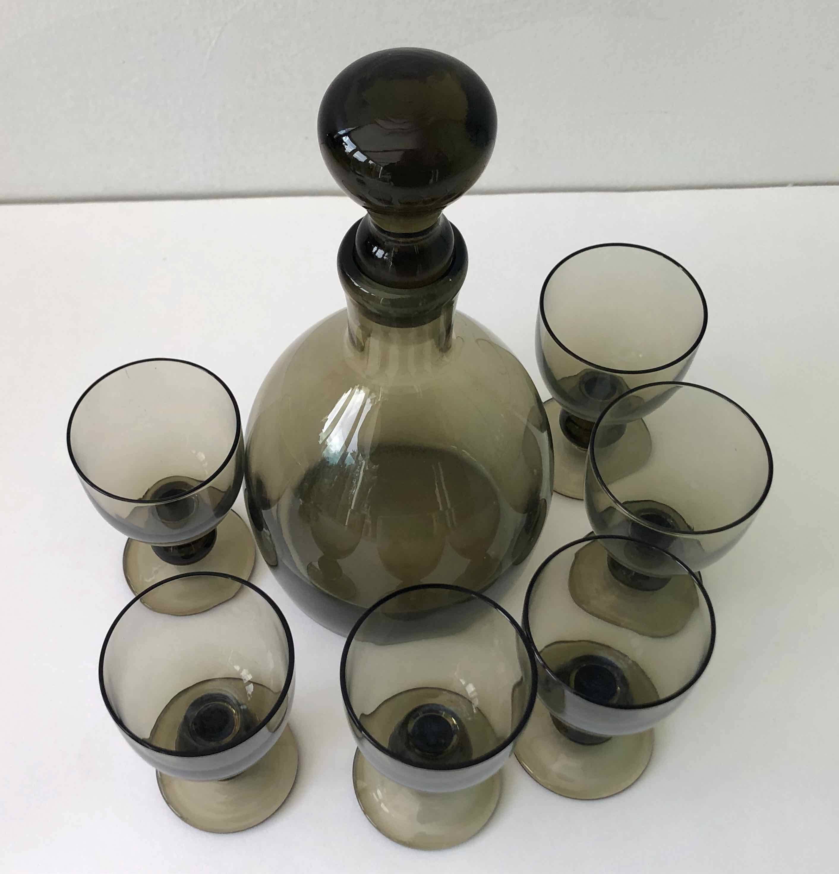 6 blown glass glasses and carafe 1960