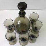 6 verres et carafe en verre soufflé 1960