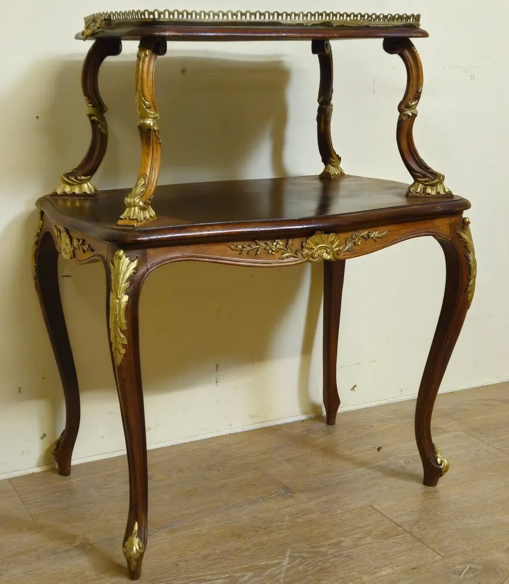 Louis XV style console table with two tiers.