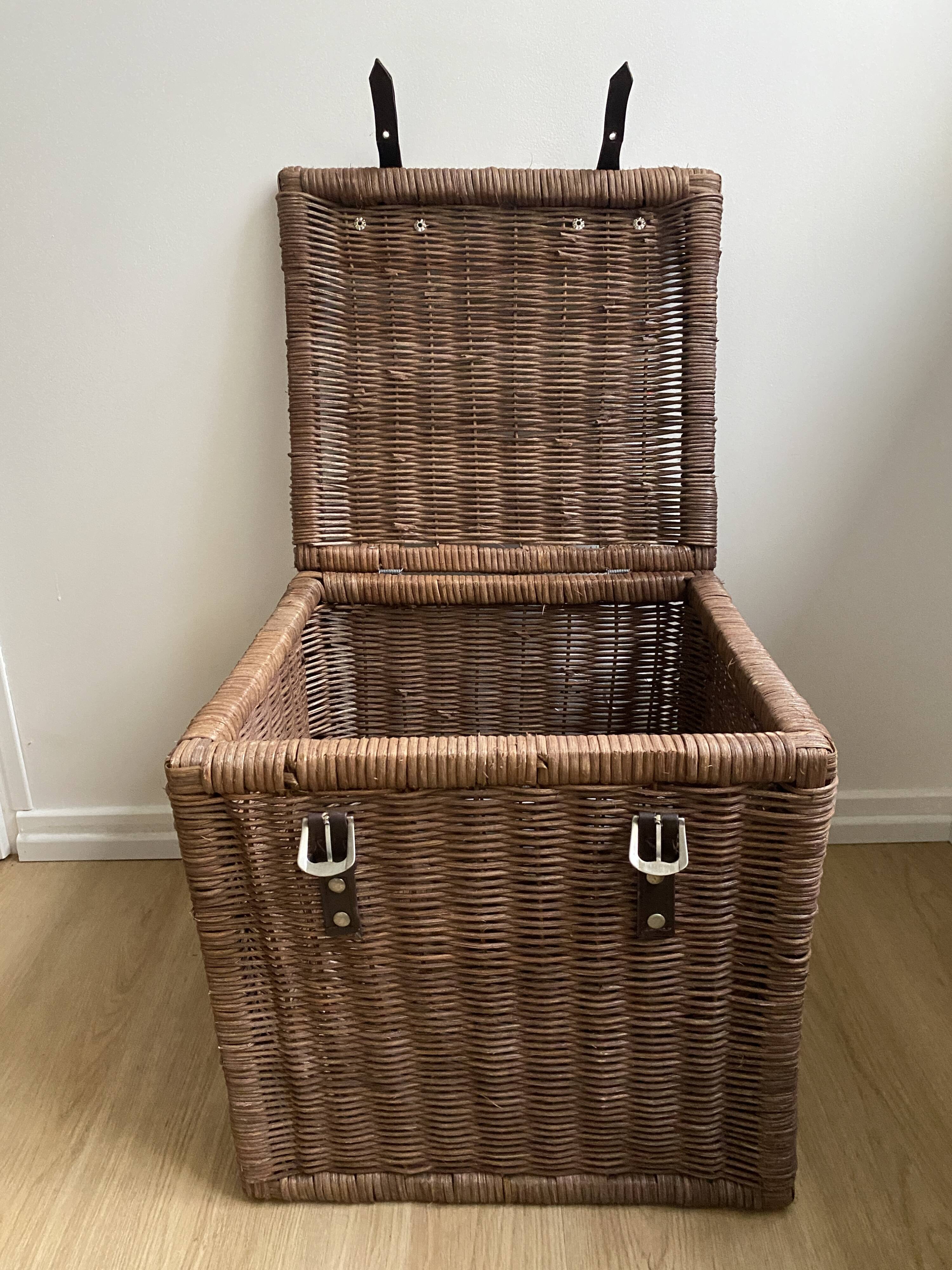 Set of two large trunks, vintage wicker storage chests