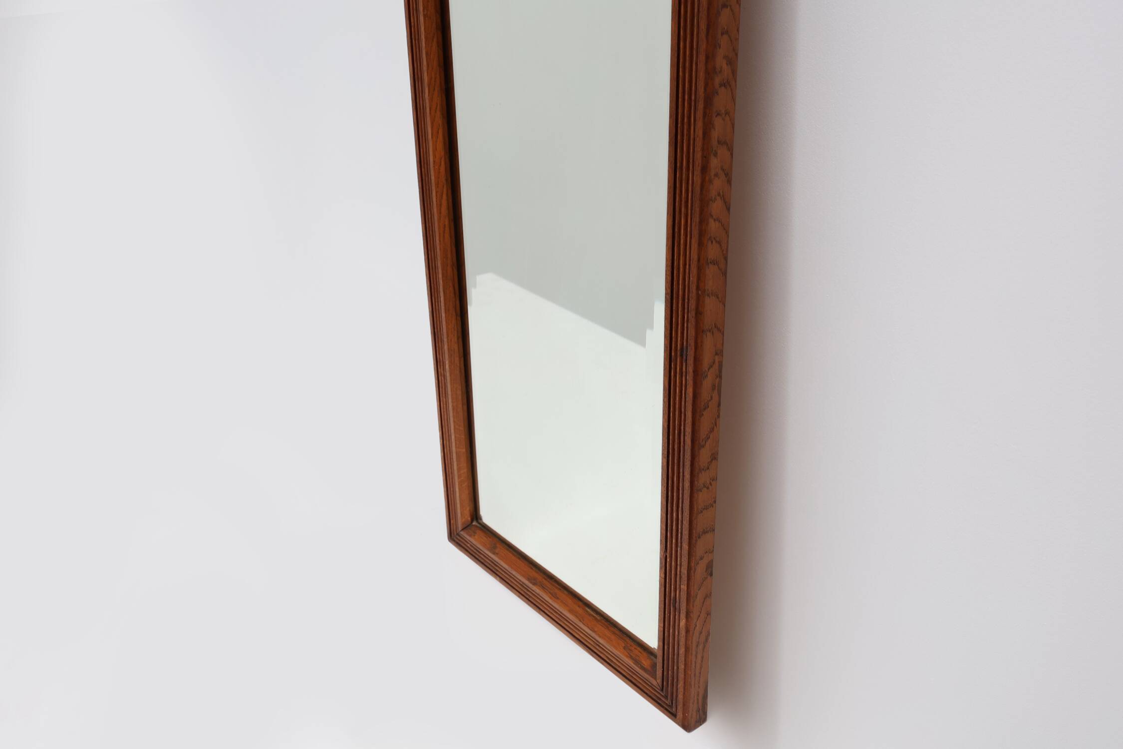 French art deco mirror with carved oak wooden frame, ca. 1930