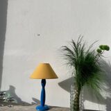 Blue and yellow turned wood lamp SCE 1990