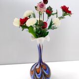 Grand vase en verre orange, blanc et bleu par Opaline Florence, Italie