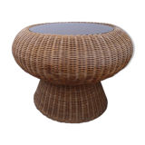 Mushroom table in rattan and glass