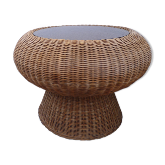 Mushroom table in rattan and glass