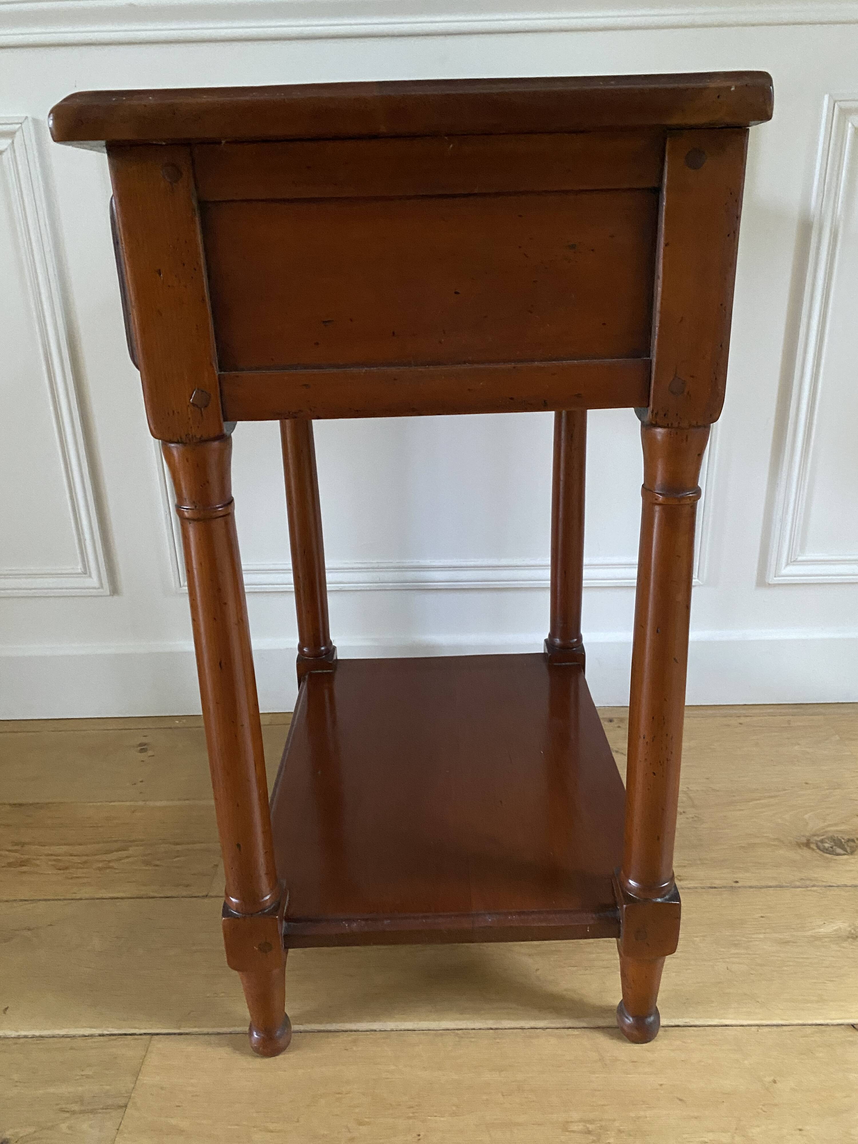 Nightstand, vintage side table with a drawer and a low shelf in solid wood
