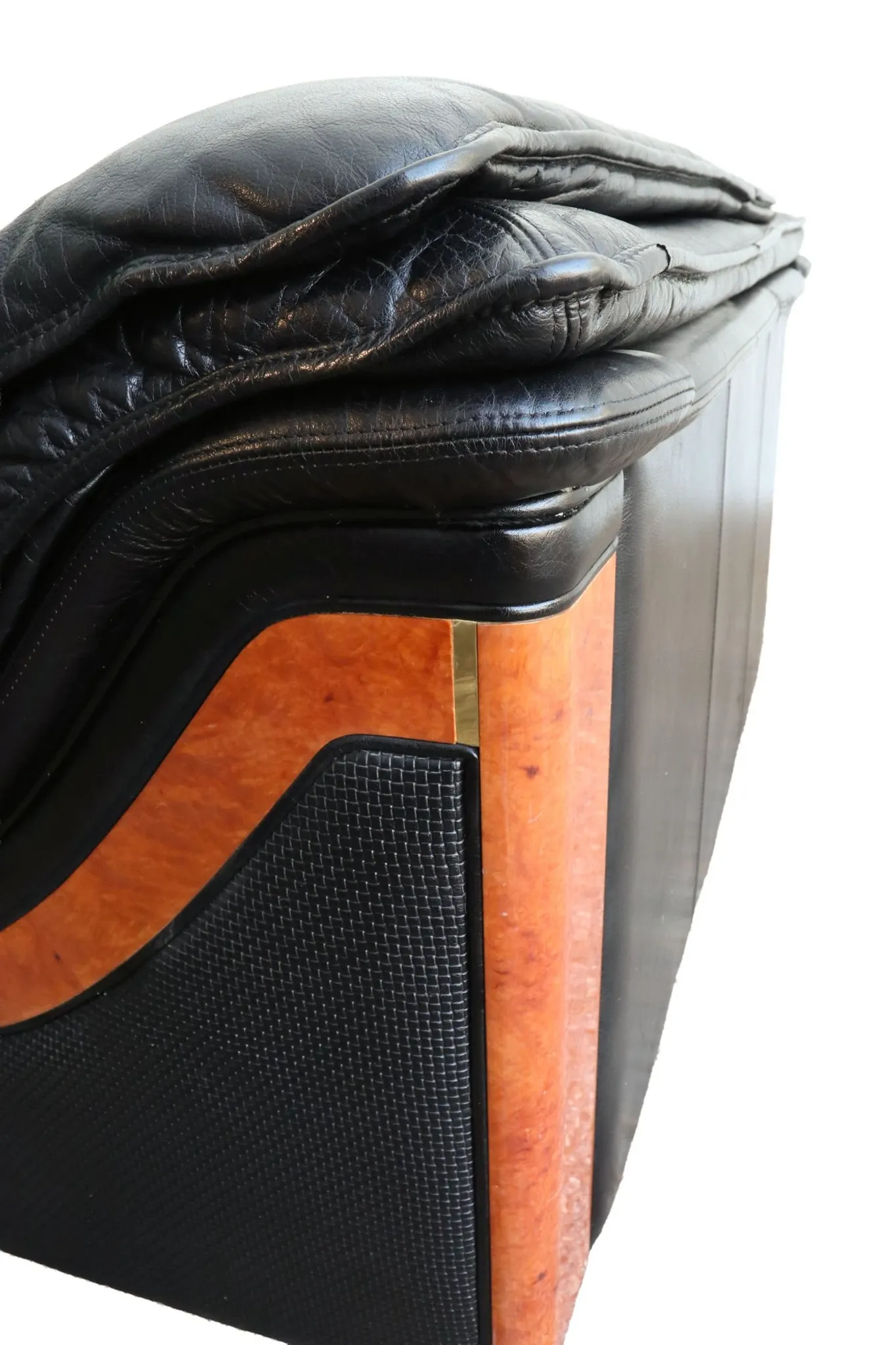 Paolo Gucci for Formitalia – two-seater sofa in black leather and burl wood