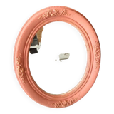 Oval terracotta mirror with pink shapes in resin