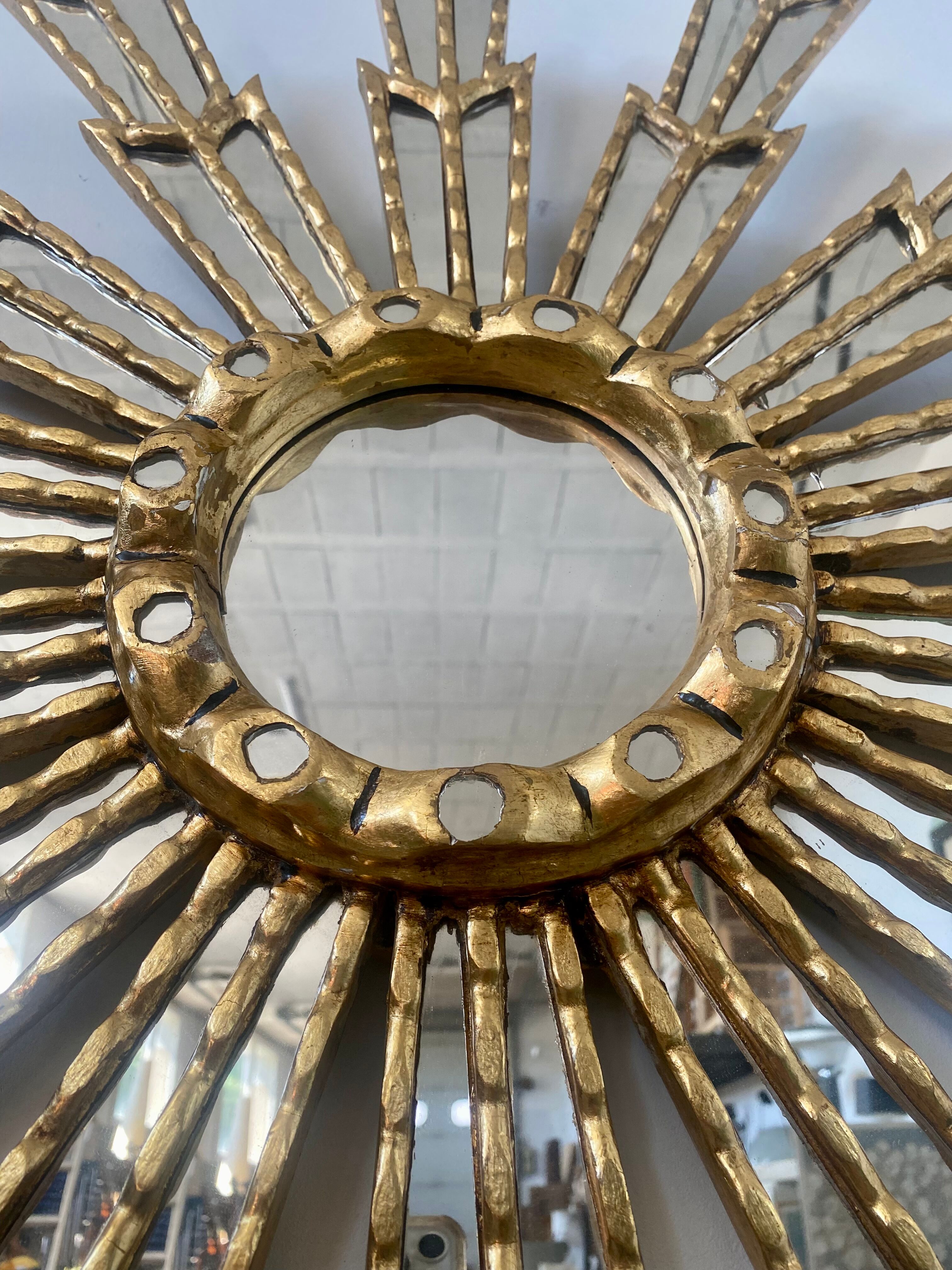 Mirror sun in gilded wood XXL facet mirror design year 60