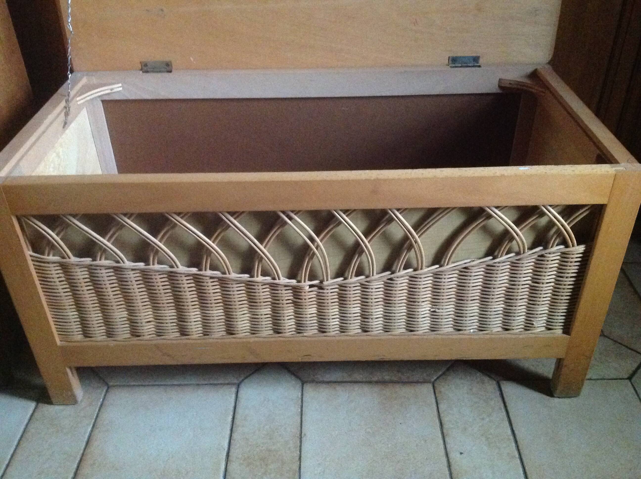 Vintage wooden and rattan toy chest