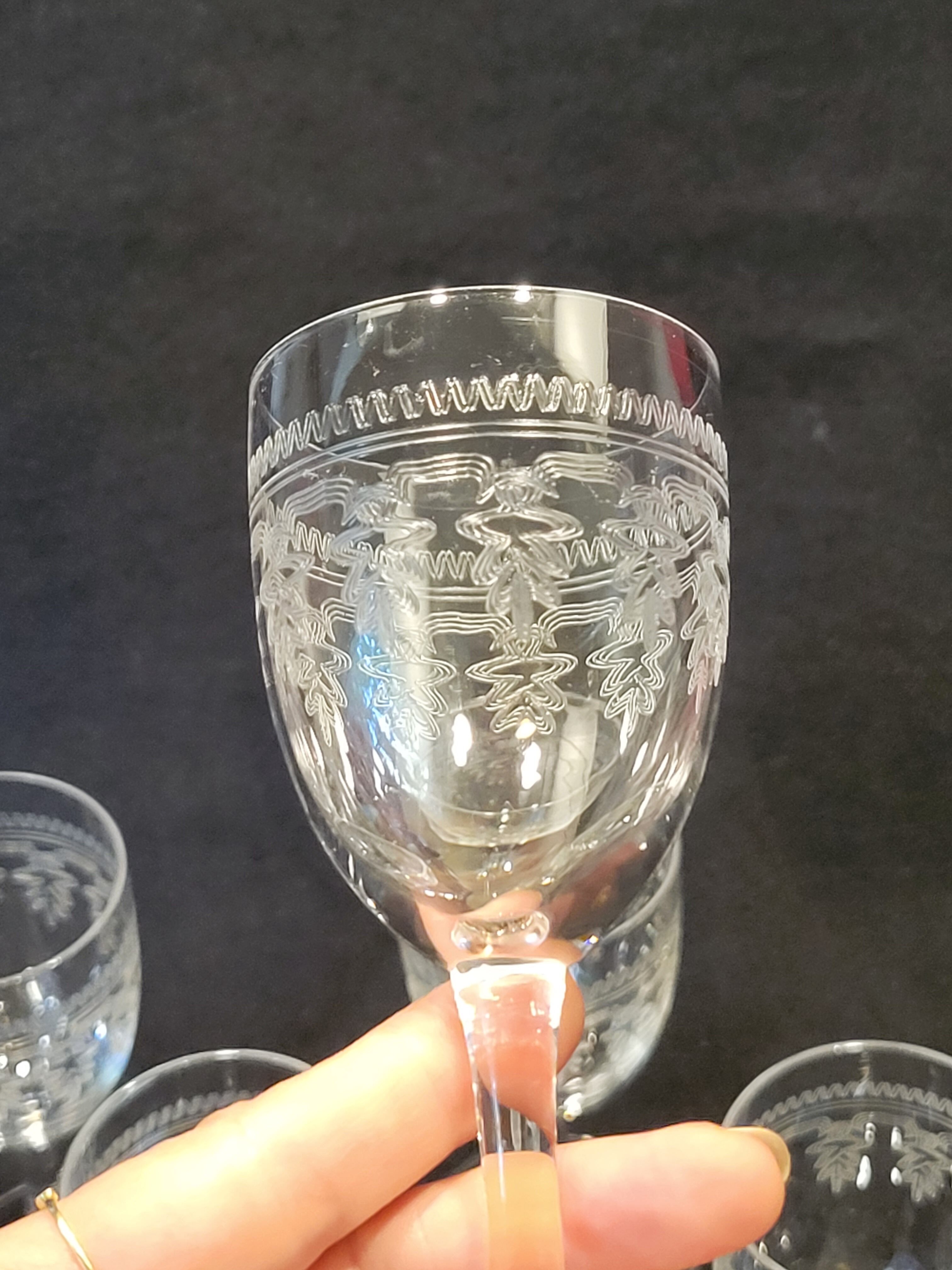 6 old glasses with engraved baccarat crystal wine stems