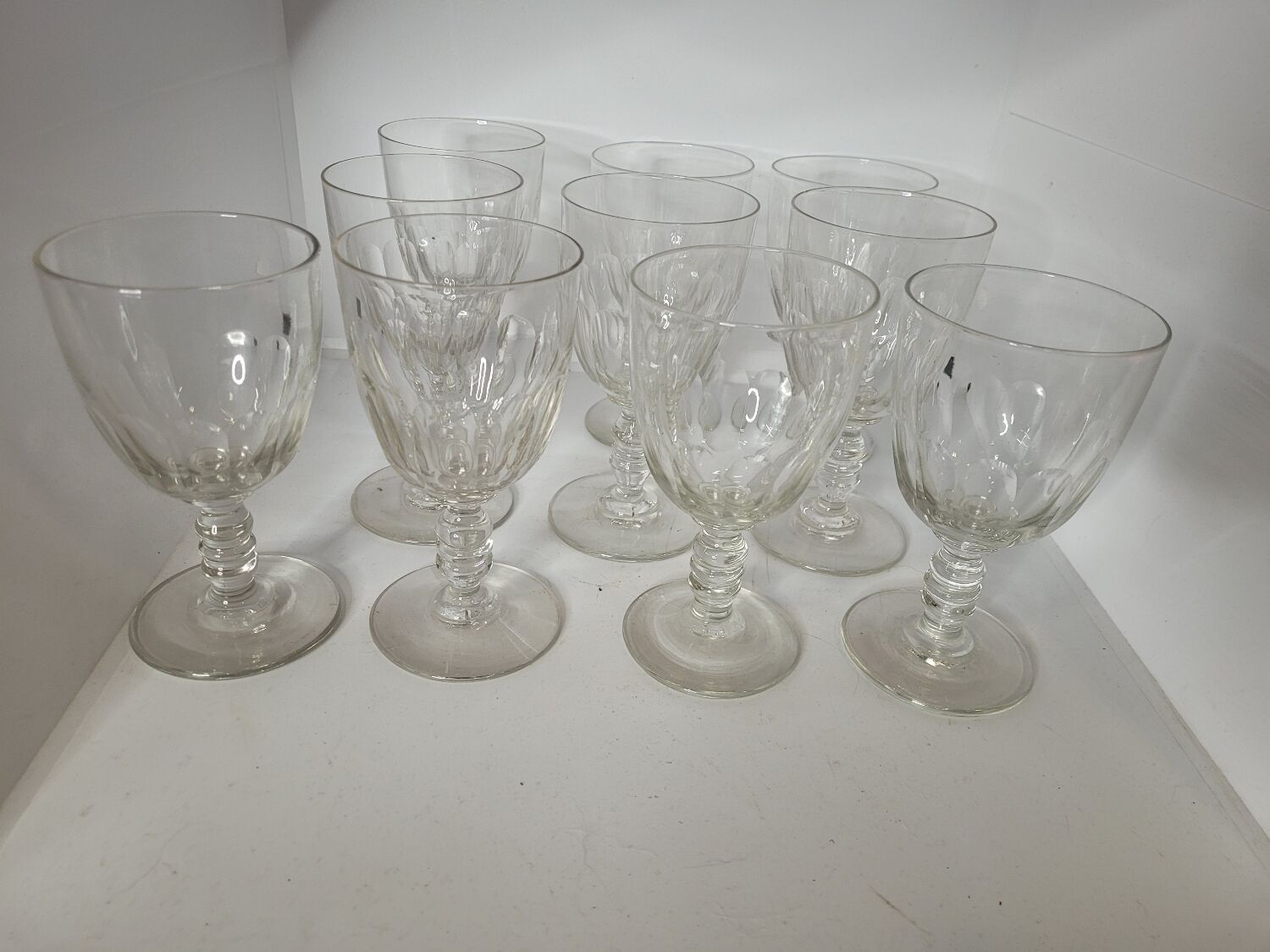 Set of 10 faceted wine or water glasses