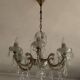 Plafonnier vintage à pampilles en verre transparent et métal doré patiné, années 1960