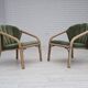 1970s, pair of Scandinavian lounge chairs, furniture velour and rattan
