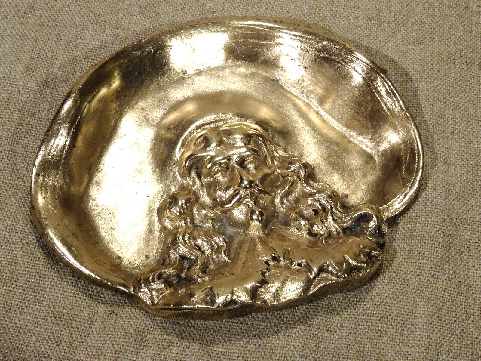 Old empty bronze cup pocket with D'artagnan musketeer decoration 12.9 x 11.1 cm