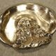 Old empty bronze cup pocket with D'artagnan musketeer decoration 12.9 x 11.1 cm