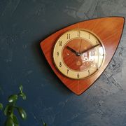 Clock formica vintage asymmetrical silent wall clock "SMI gilded wood"