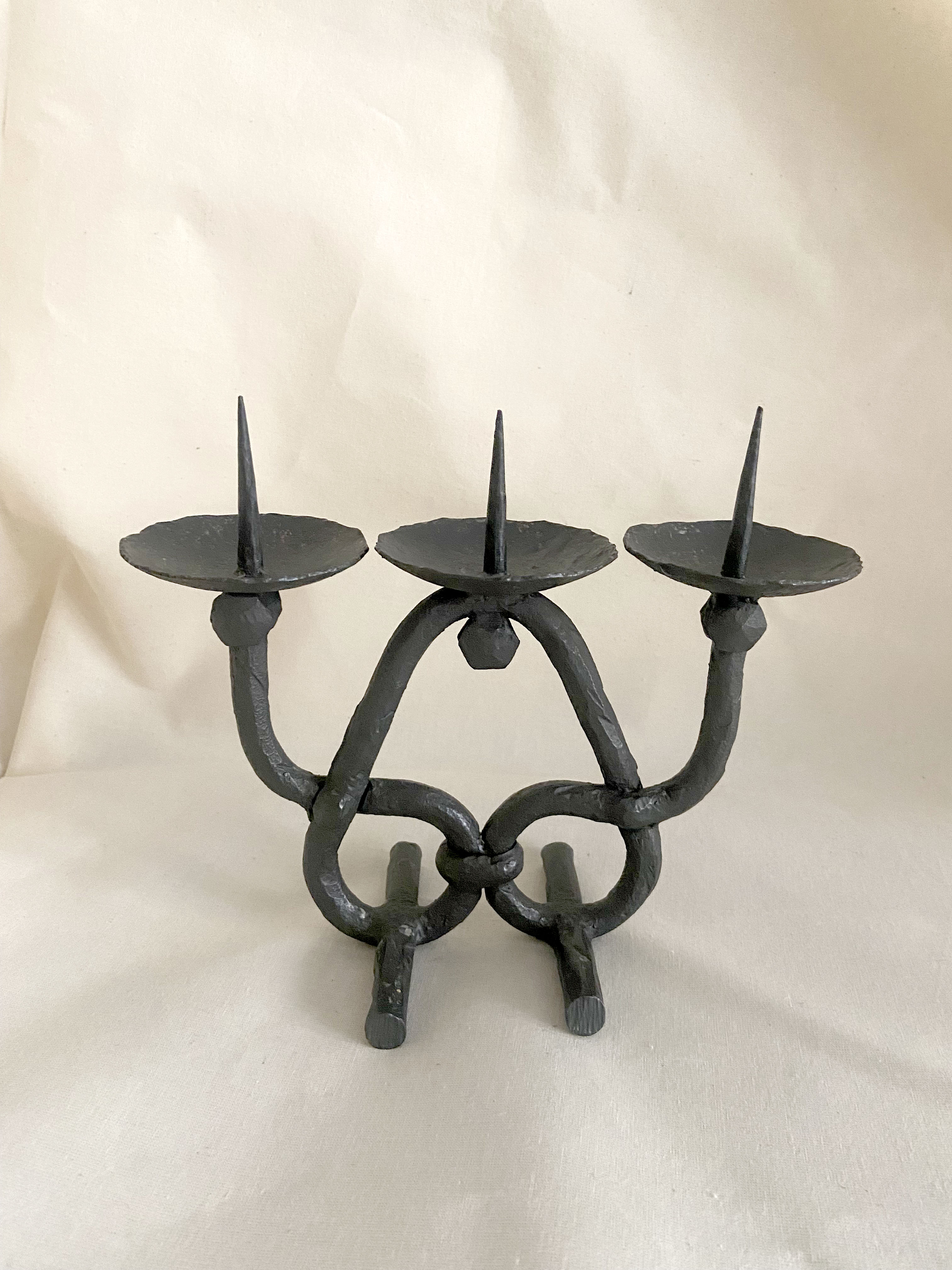 Brutalist beaten iron chandelier