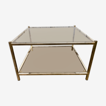 Square brass coffee table and smoked glasses
