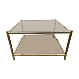 Square brass coffee table and smoked glasses