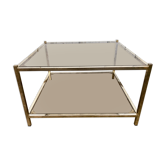 Table basse carrée laiton et verres fumés