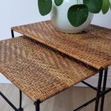Nesting tables rattan and wrought iron 60s