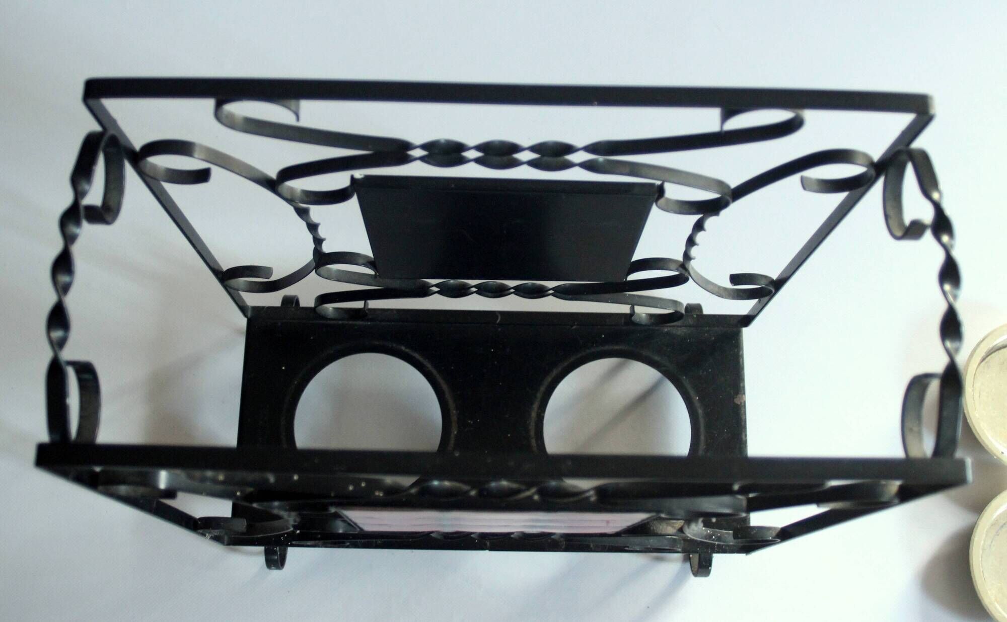 Handmade umbrella stand made of wrought iron, metal and ceramic, Vintage