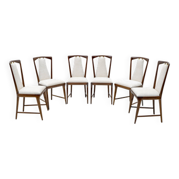 Ensemble de 6 chaises de salle à manger en bouclè italien de style mid-century moderne d'Osvaldo Borsani.