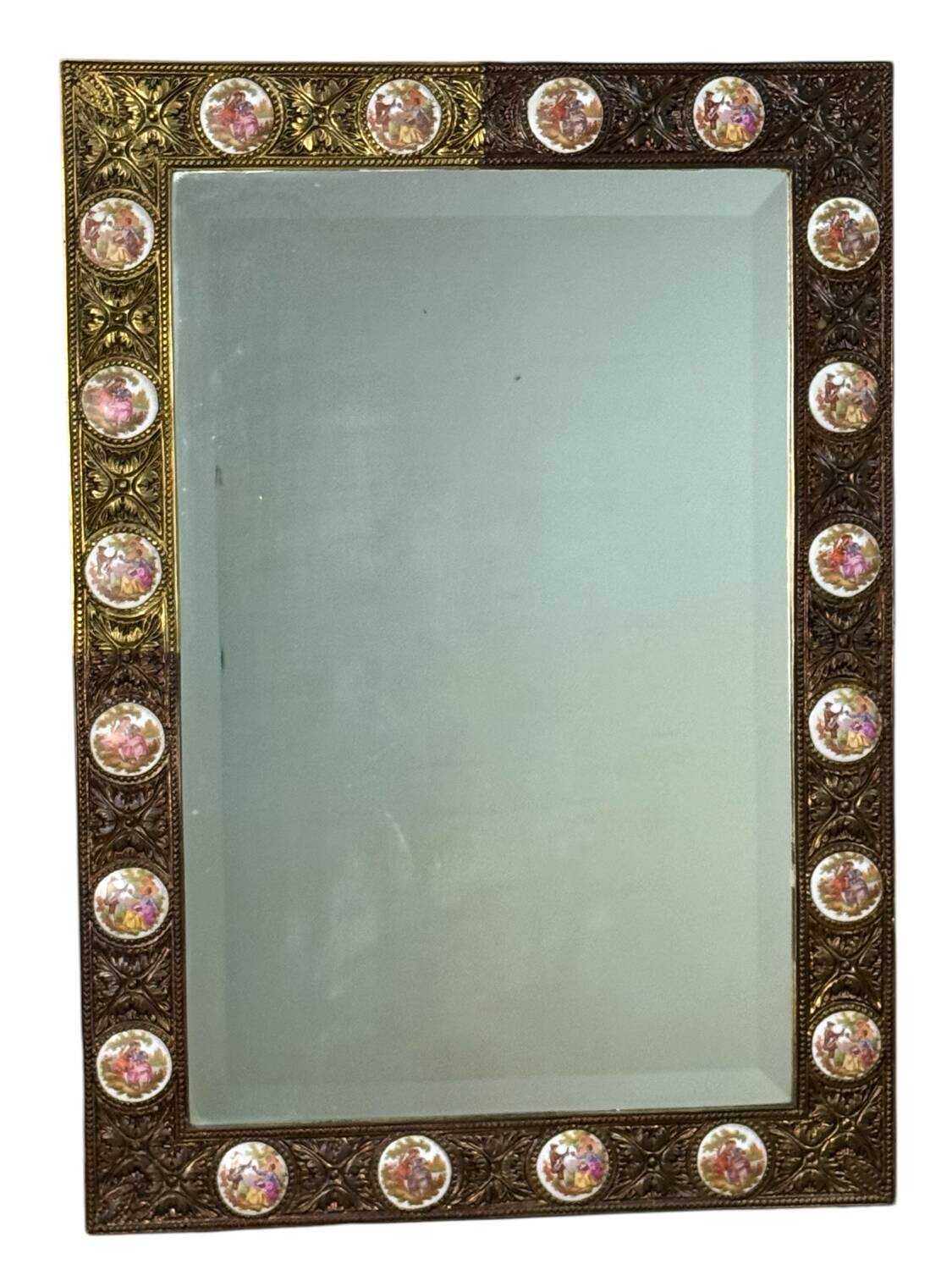 Bronze and Porcelain Mirror from Paris, 1950s