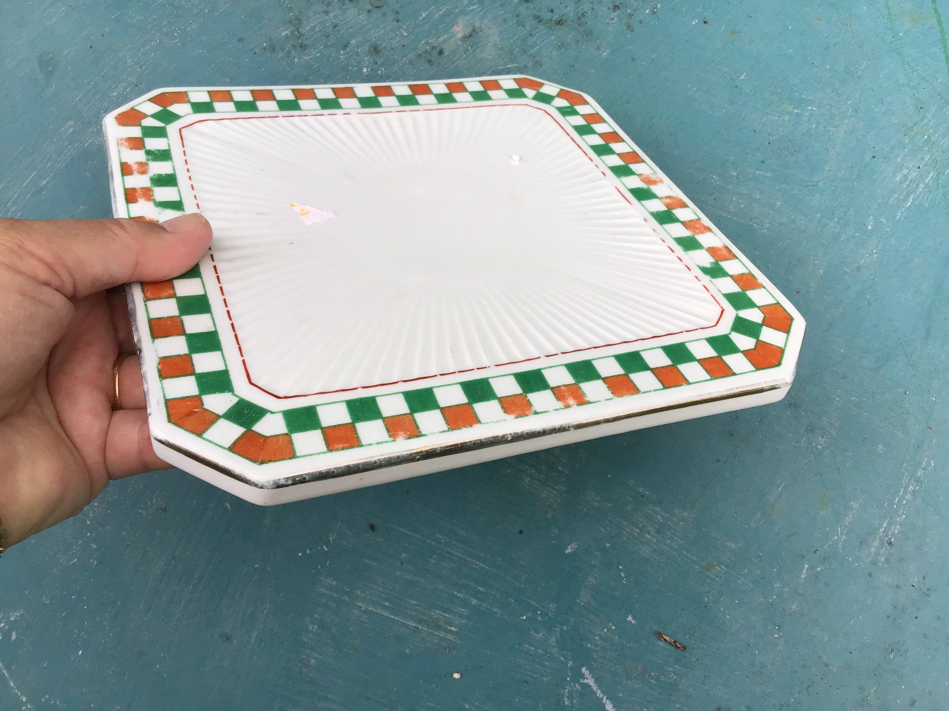 Vintage checkered ceramic trivet