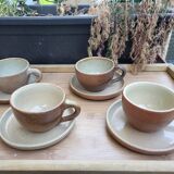 Set of 4 teacups and stoneware saucers