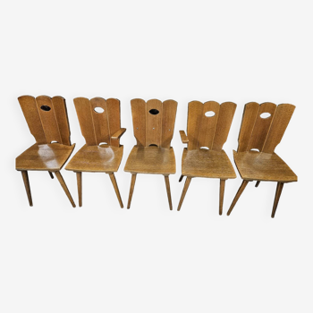 Set of 4 vintage chairs and armchair 1970"