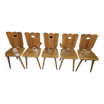 Set of 4 vintage chairs and armchair 1970"